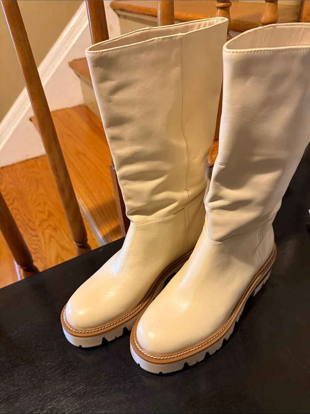 Women's Cream Mid-Calf Chunky Platform Heeled Boots